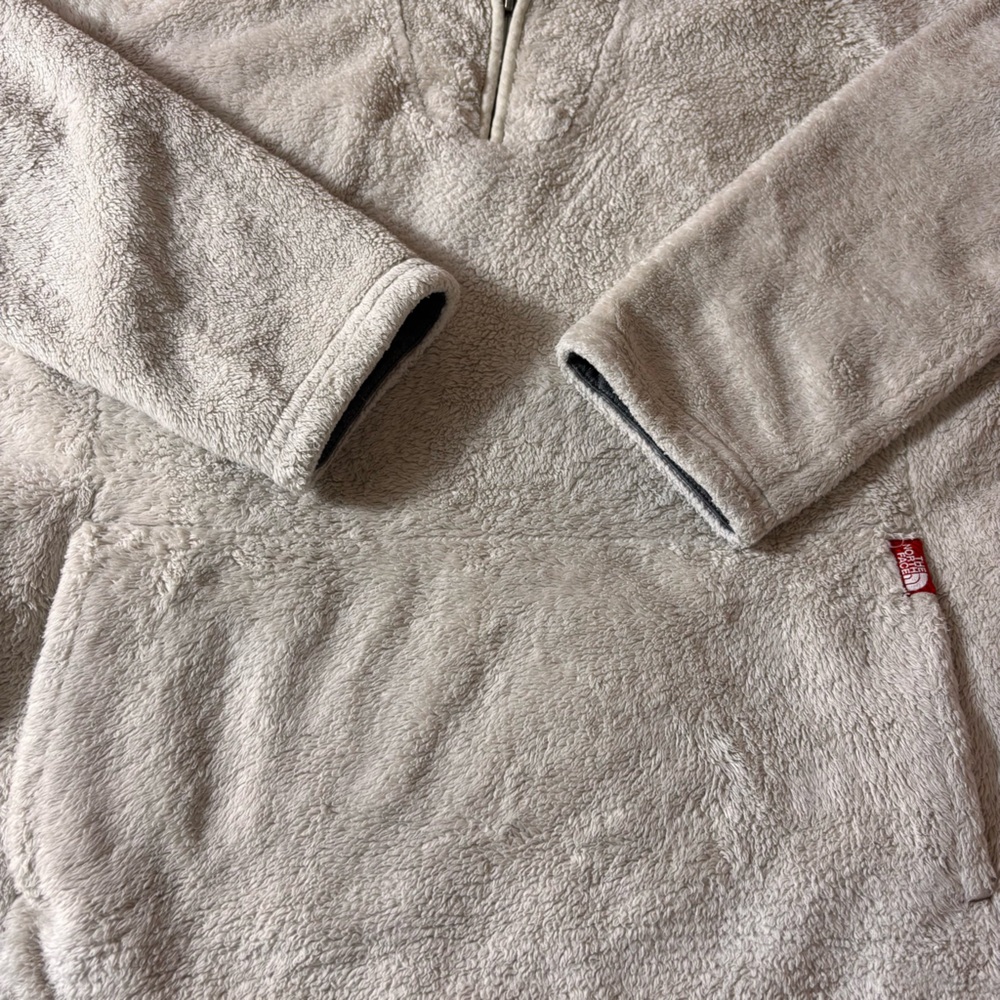 The North Face 1/4 Zip Fleece Pullover Pouch Pocket Pop Collar Top Cream Size M - Picture 8 of 13
